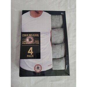 TRUE RELIGION 4Pack Men's Size XL Grey Premium Cotton Crew Neck Logo T-Shirt